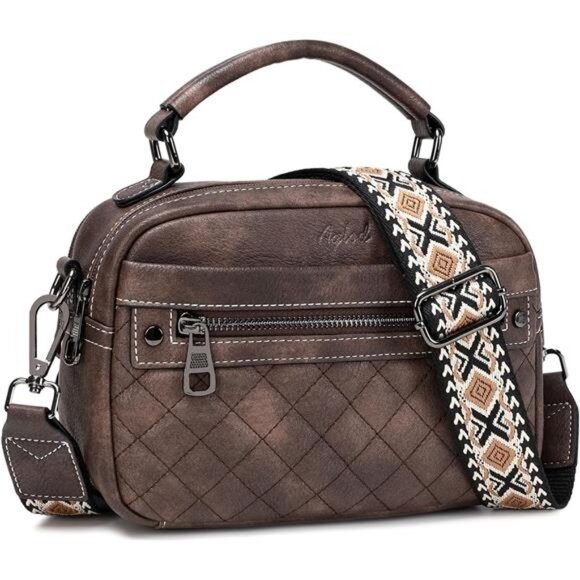 Crossbody Bags Vegan Leather with Wide Strap Coffee - Picture 1 of 7